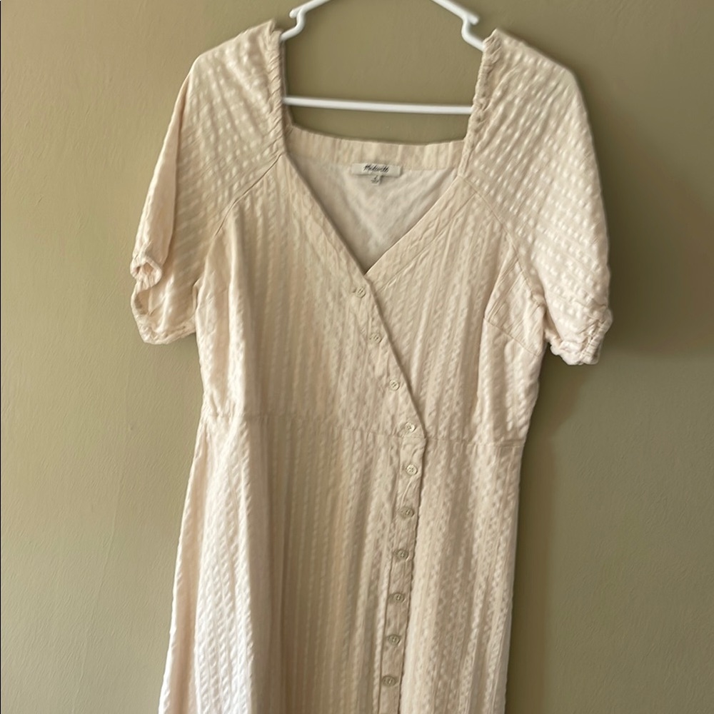 Madewell Cream Puff Sleeve Wrap Midi Dress